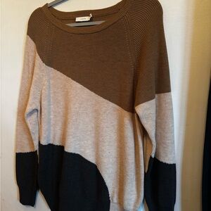 Women's Colorblock Sweater - Brown, Cream, and Black
